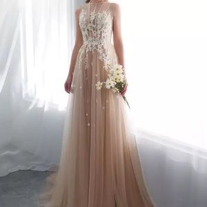 Champagne Lace Tulle Dress